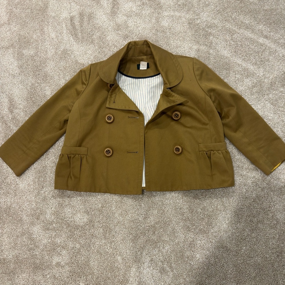 J. Crew Olive Green Cropped Double-Breasted Trench Coat